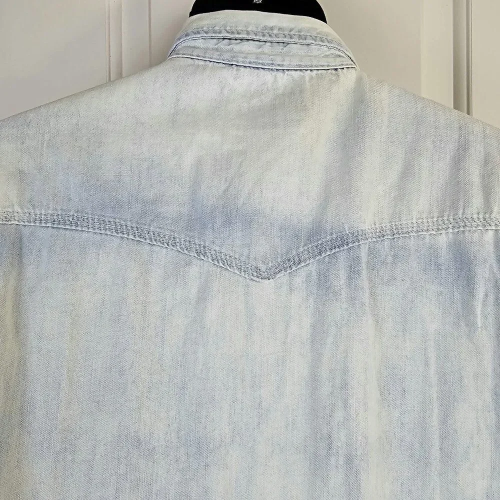 True Religion Denim Pearl Snap Shirt Western Cotton Light Wash Size 2XL/TG
